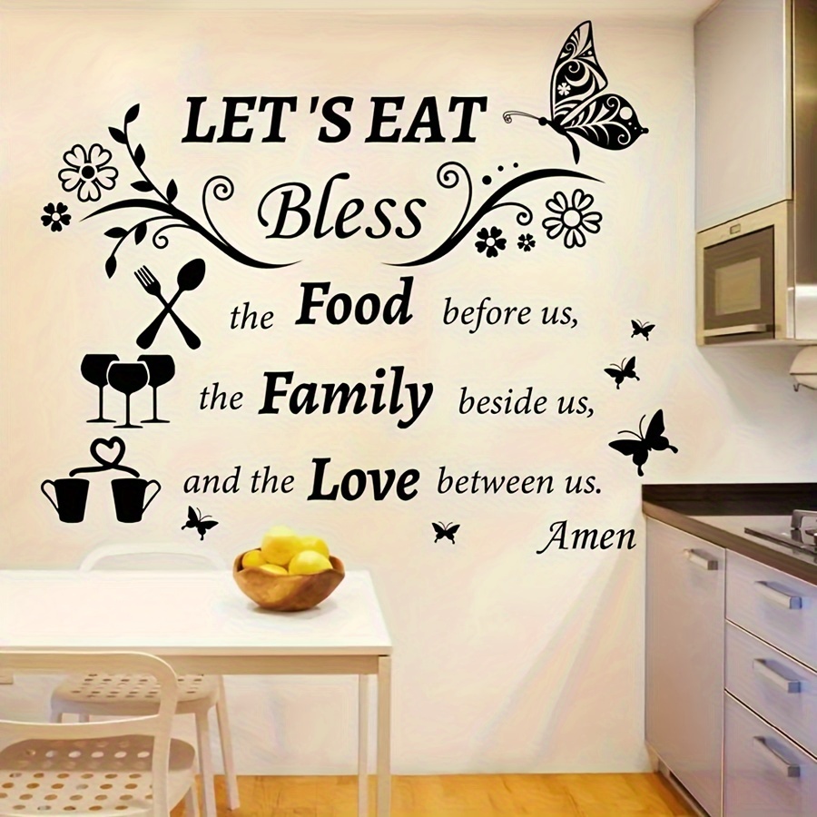 TEMU 2pcs Elegant Letter Print Wall Decals For Kitchen & Dining Room - Removable Pvc, Self-adhesive Blessing Phrases Stickers, 11.8