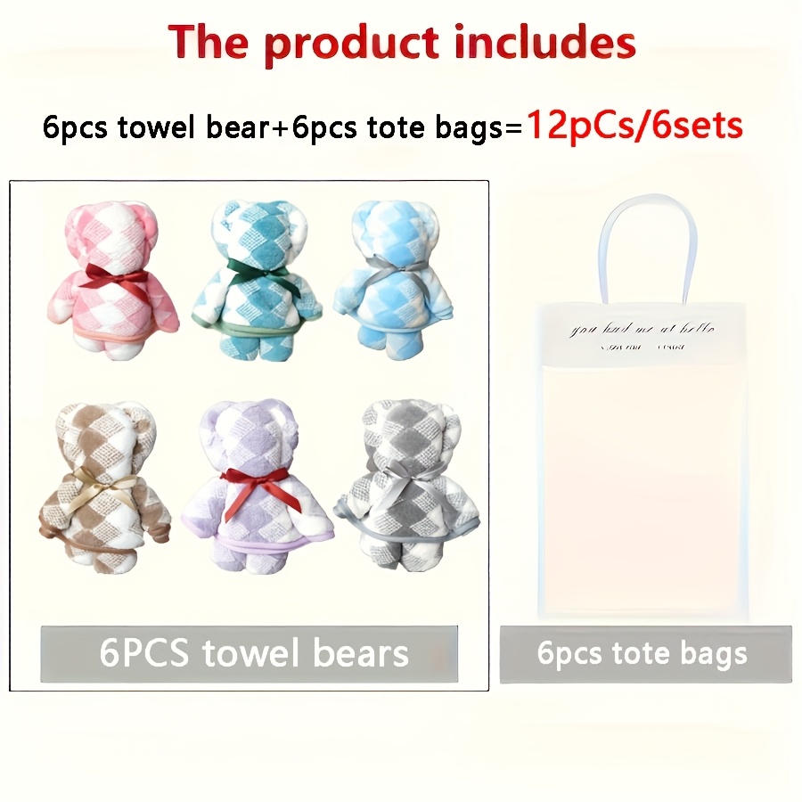 Image of 12-piece Cute Bear Towel Gift Set With Transparent Bag - For Valentine's Day, Wedding, Birthday, Mother's Day And Christmas Party Gifts