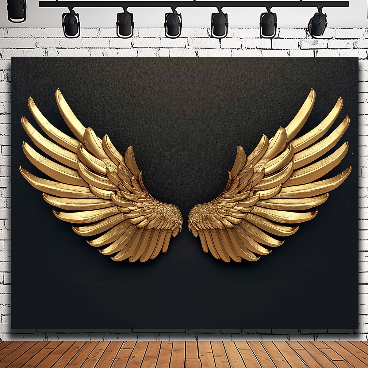 

1pc, Background Golden Wings Backdrop Elegant Black Photography Background Fashion Show Photo Portrait Backdrop Photo Booth Props, Party Decor Supplies, Home Wall Decor Supplies Indoor Outdoor Decor