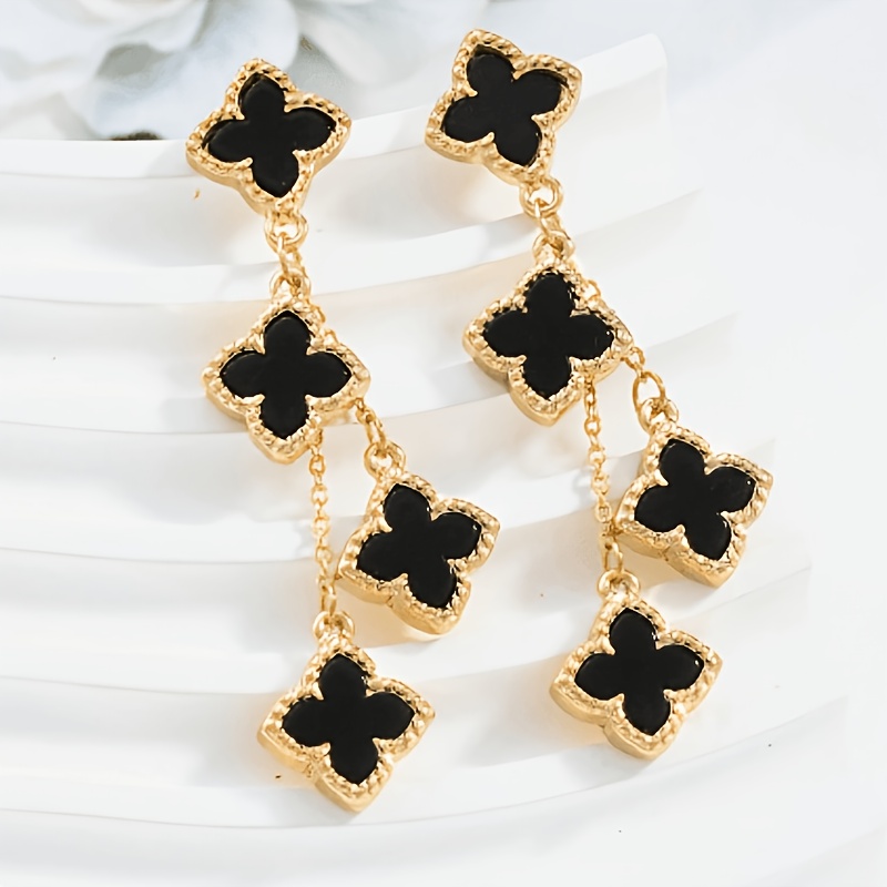 TEMU A Pair Of Clover Earrings With Irregular Tassels, Long Earrings, Earrings, Exquisite Temperament