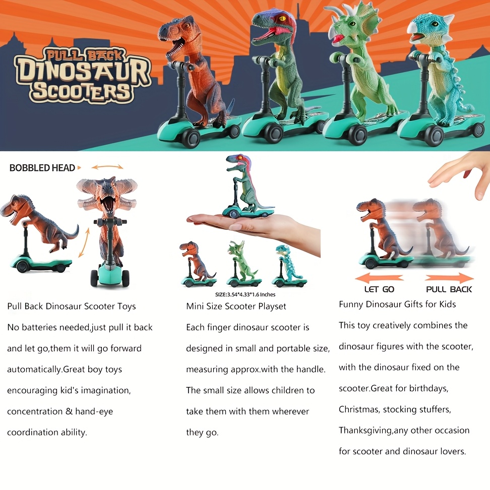 恐龙踏板车玩具回力汽车迷你手指踢脚踏车男孩玩具年龄 3+，儿童恐龙礼品套装，儿童生日派对礼物，圣诞节礼物 商品详情 0