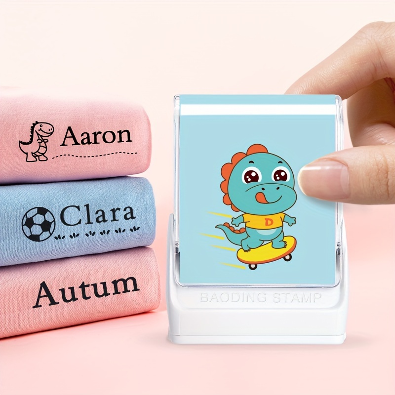 

1pc, Waterproof Non Fading Blue Custom Name Stamp With Dinosaur Motif, Personalized Ink Pad Sealing Stamp For School Use, Ideal For Clothes And Bags, Durable And Reliable School Supplies