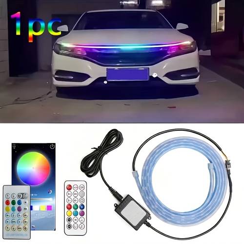1pc set of high brightness led hood color changing light strips for cars controlled by app and remote control 1 suitable for cars and suvs for vehicle electrical hard wiring battery free
