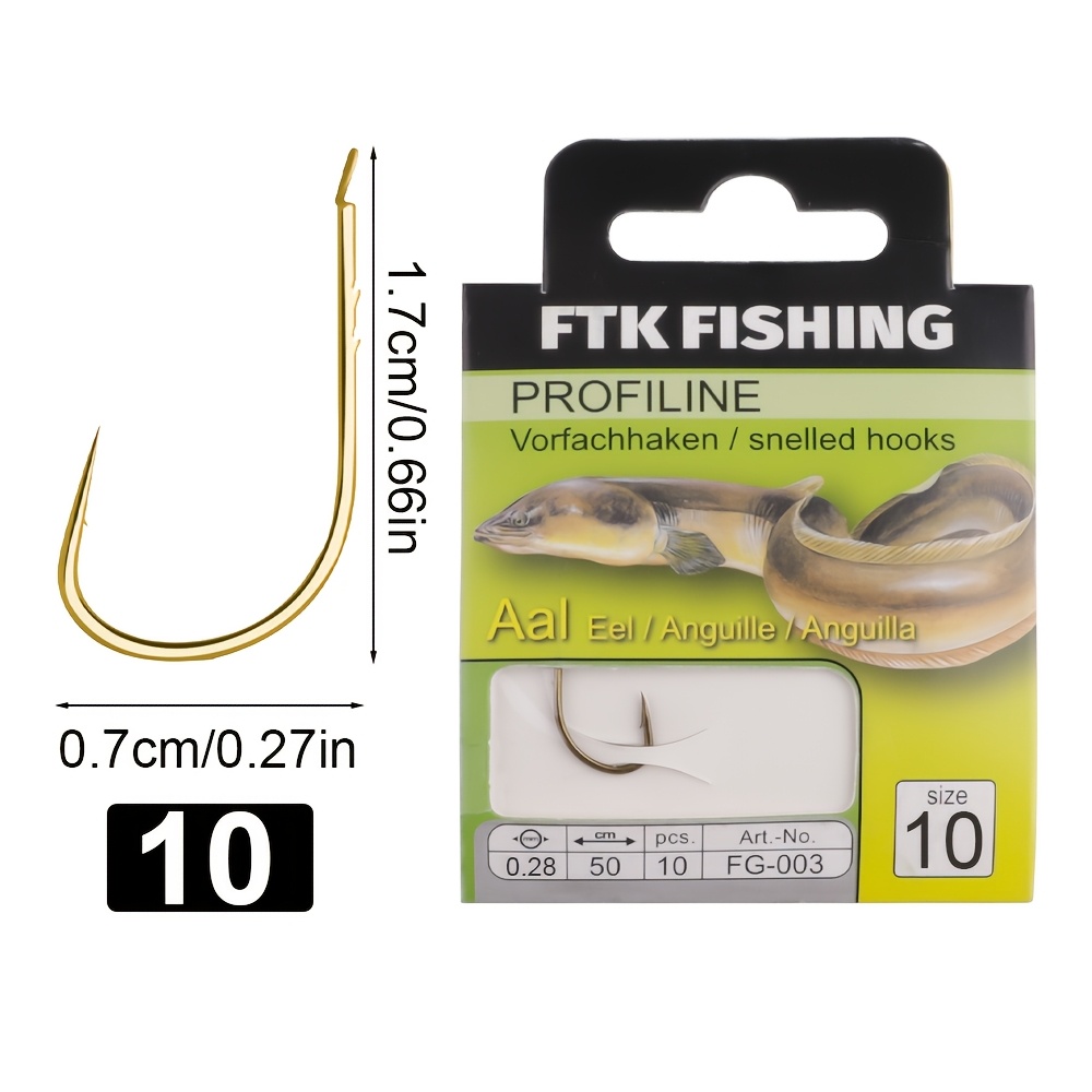 TEMU Ftk 10pcs Pre-tied Hooks, 50 Meters Of Carbon Fiber Fishing Line; High-carbon Fishing Hooks; Eel Fishing Gear; Eel Fishing Tying Tools