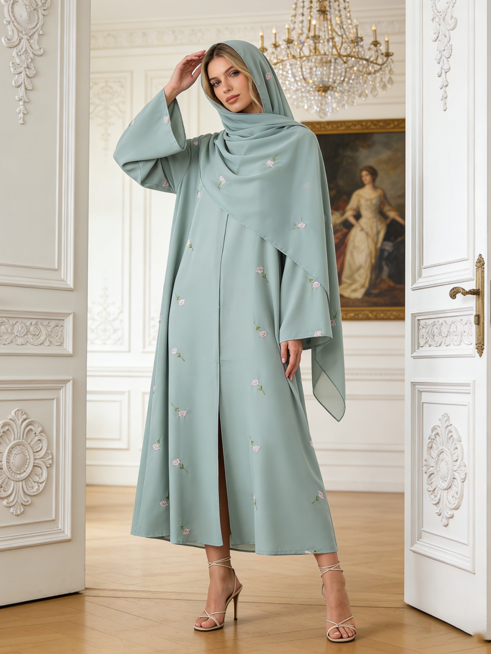 arabic design dress Basma Arabic letters with heritage embroidery Bisht Thoub Dress