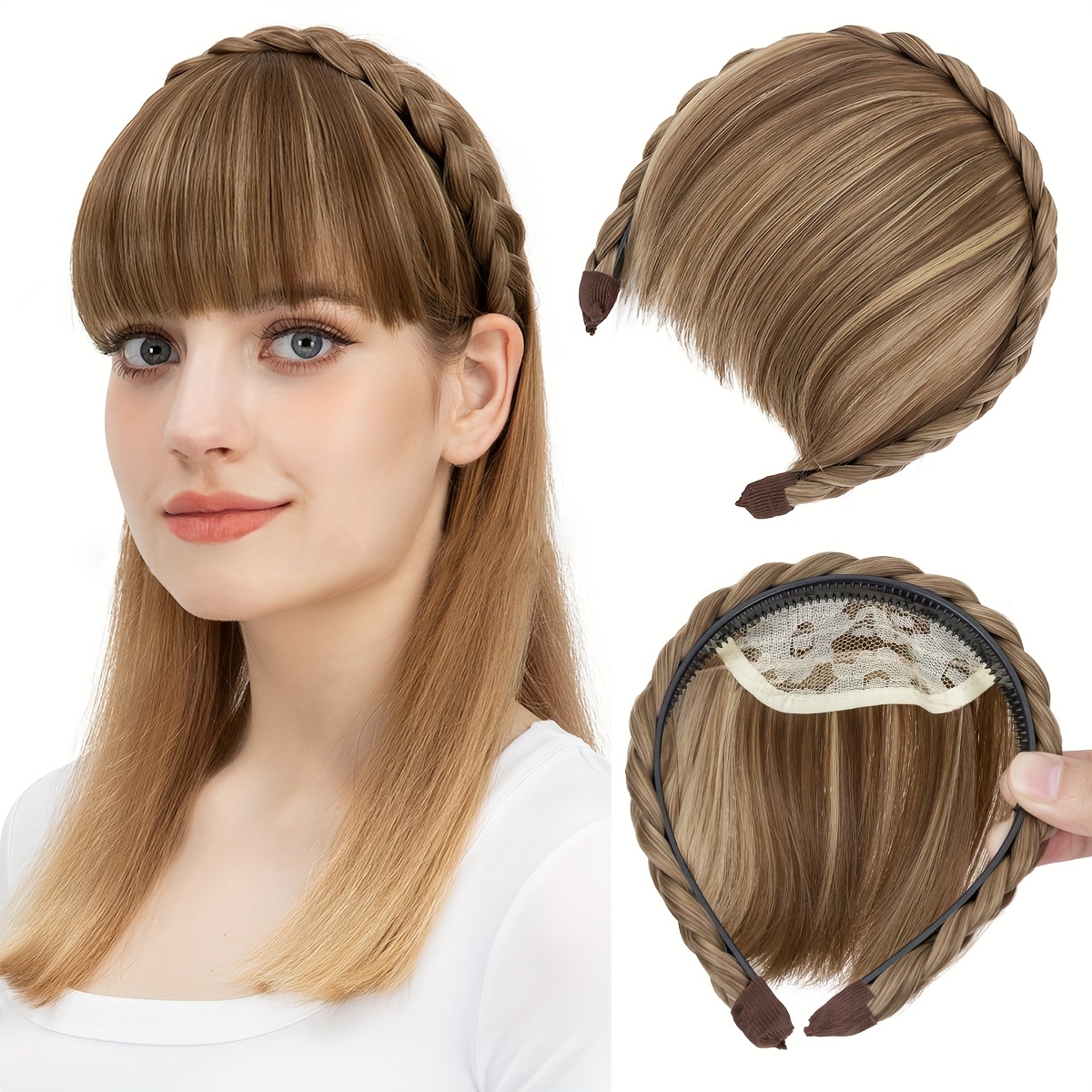 high top hair accessory 1  color   womens synthetic clip in bangs braid design versatile bangs piece suitable for all hairstyles wearable for daily and date   halloween details 7
