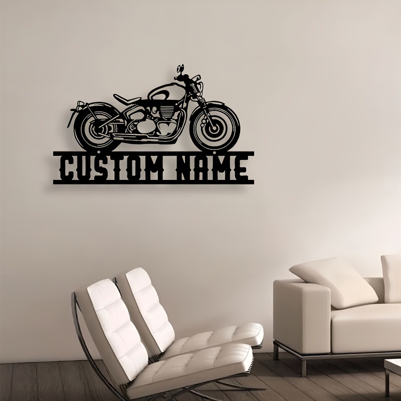 

Custom Motorcycle Metal Wall Art With Personalized Name - Art Deco Style, Detachable And Reusable Home Decor - Farmhouse Metal Motorcycle Sign For Garden, Porch, Patio - Unique Gift Idea (1pc)