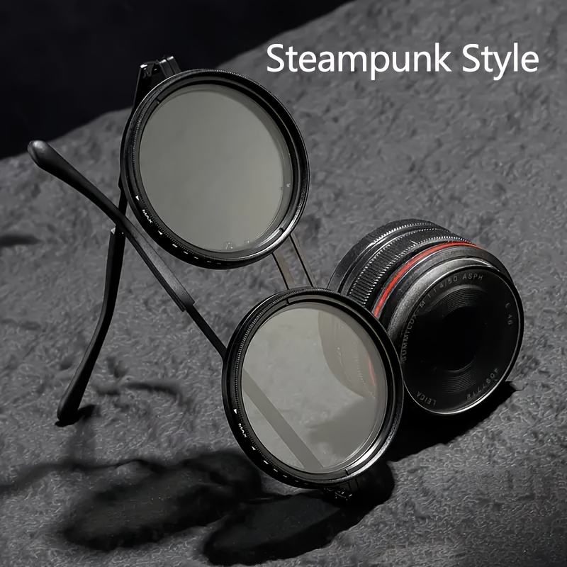 2025 swivel eyewear steampunk inspired swivel lens eyewear adjustable of brightness alloy frame black with gray lenses outdoor light blocking fashion accessory fashion statement eyewear steampunk eyewear alloy frame eyewear details 3