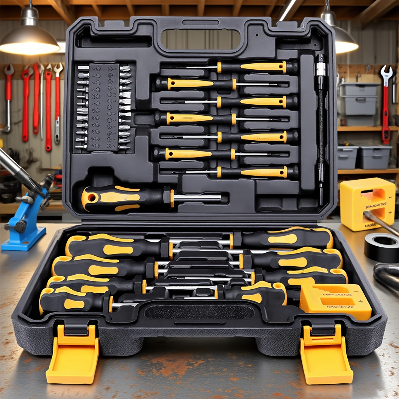 E-shop 43-tlg. magnetisches Schraubendreher-Set aus Chrom-Vanadium-Stahl, mit Koffer, Schlitz-, Sechskant-, Torx-Bits,