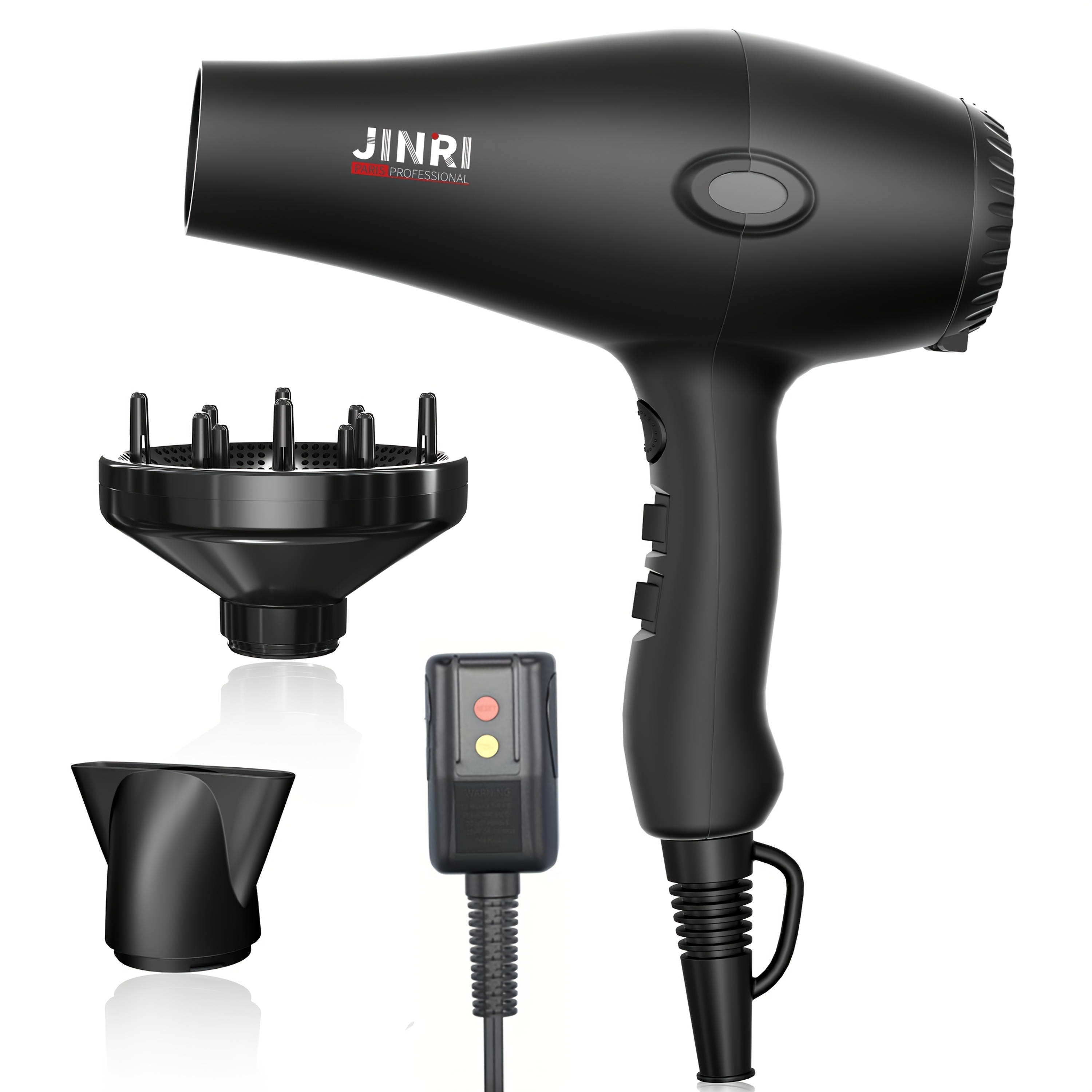 TEMU Hair Dryer With Negative - 3 Heat & 2 Speed Settings, High Airflow & Lightweight Design, Button For Styling, 2 Attachments (nozzle & Diffuser), Frizz - Perfect For All Hair Types (black)