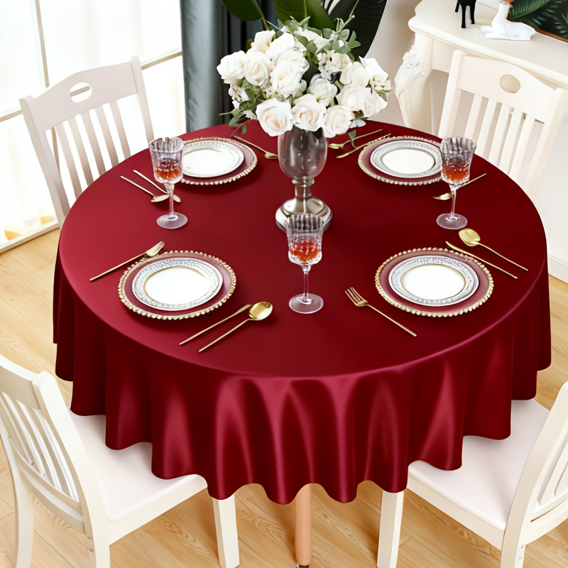 Image of 1pc Satin Tablecloth, Hotel Dining Table Private Banquet Parties Wedding Banquet Tablecloth Restaurant Decoration Study Desk Tablecloth Satin Round Tablecloth Table Skirt Family Gathering Gathering