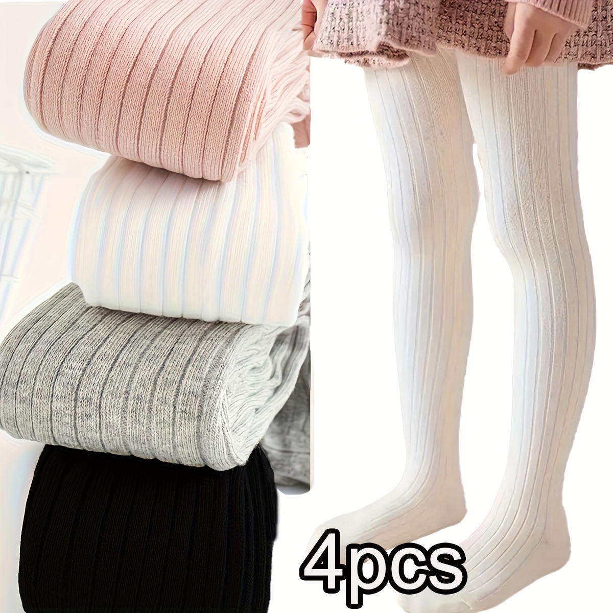 4 pc girls sweet cute spring autumn   solid thick striped leggings girls daily versatile style suitable for school uniform