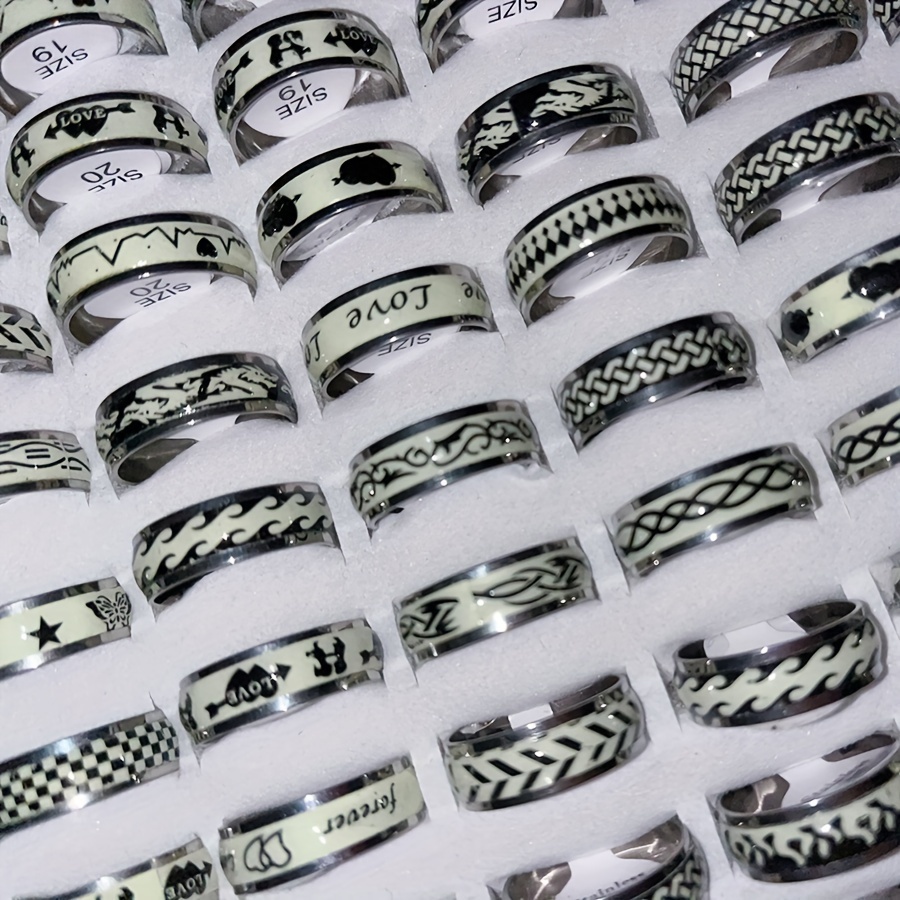   glow in the dark stainless steel rings 10 20pcs punk hip hop   for couples parties casual attire details 2