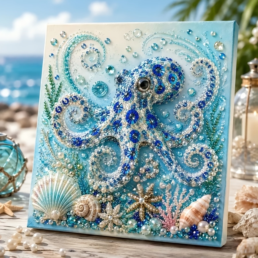 TEMU Theme Diy Pearl Art Painting, 3d Diamond Painting Craft, Suitable For Adults, Ocean Theme Wall Decoration, Shiny Home Decoration, Relaxing Adult
