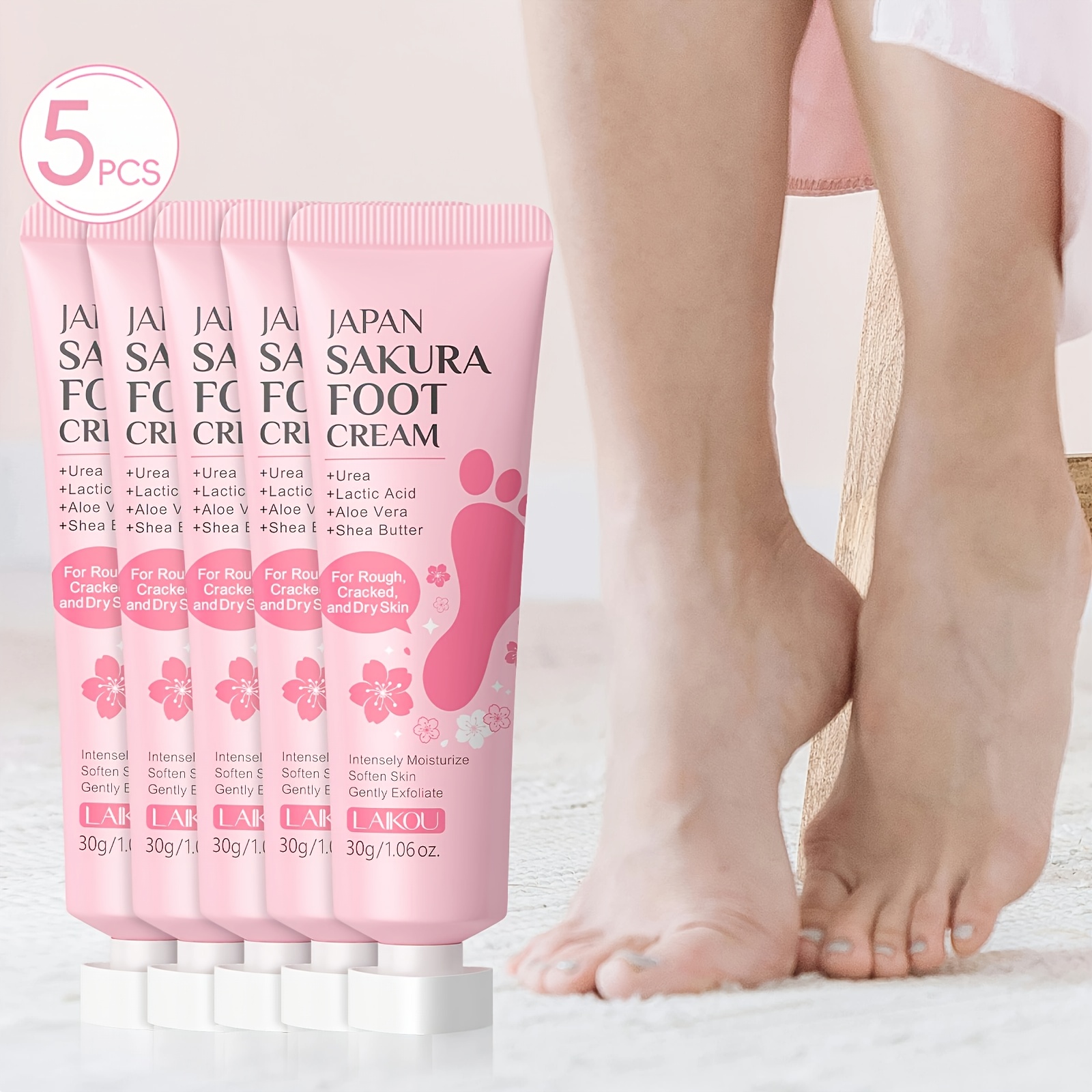 Image of 5pcs Laikou Japan Sakura Foot Cream Set 1.06oz, Moisturizing, Nourishing Skin, For Gift Set For Festival, Birthday, Mother's Day Gif