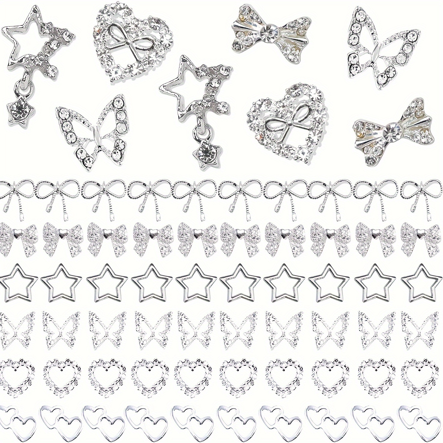 

210pcs Nail Charms Y2k Silver Charms For Nails Butterfly Nail Charms Bow Charms For Nail Silver Star Nail Charms And Gems Heart Nail Gems Y2k Nail Charms For Acrylic Nail Diy Design (10 Styles)