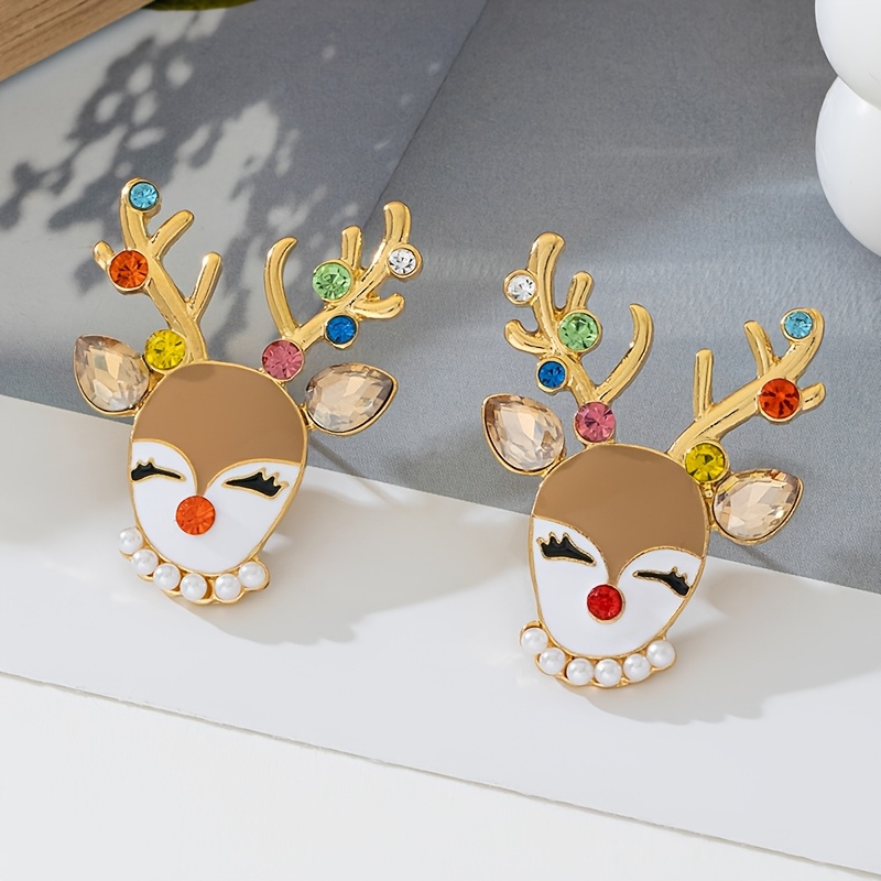 TEMU Fashionable Classic Holiday-themed Christmas Reindeer-shaped Sparkling Stud Earrings, Perfect For Women's Everyday Wear And Gifting
