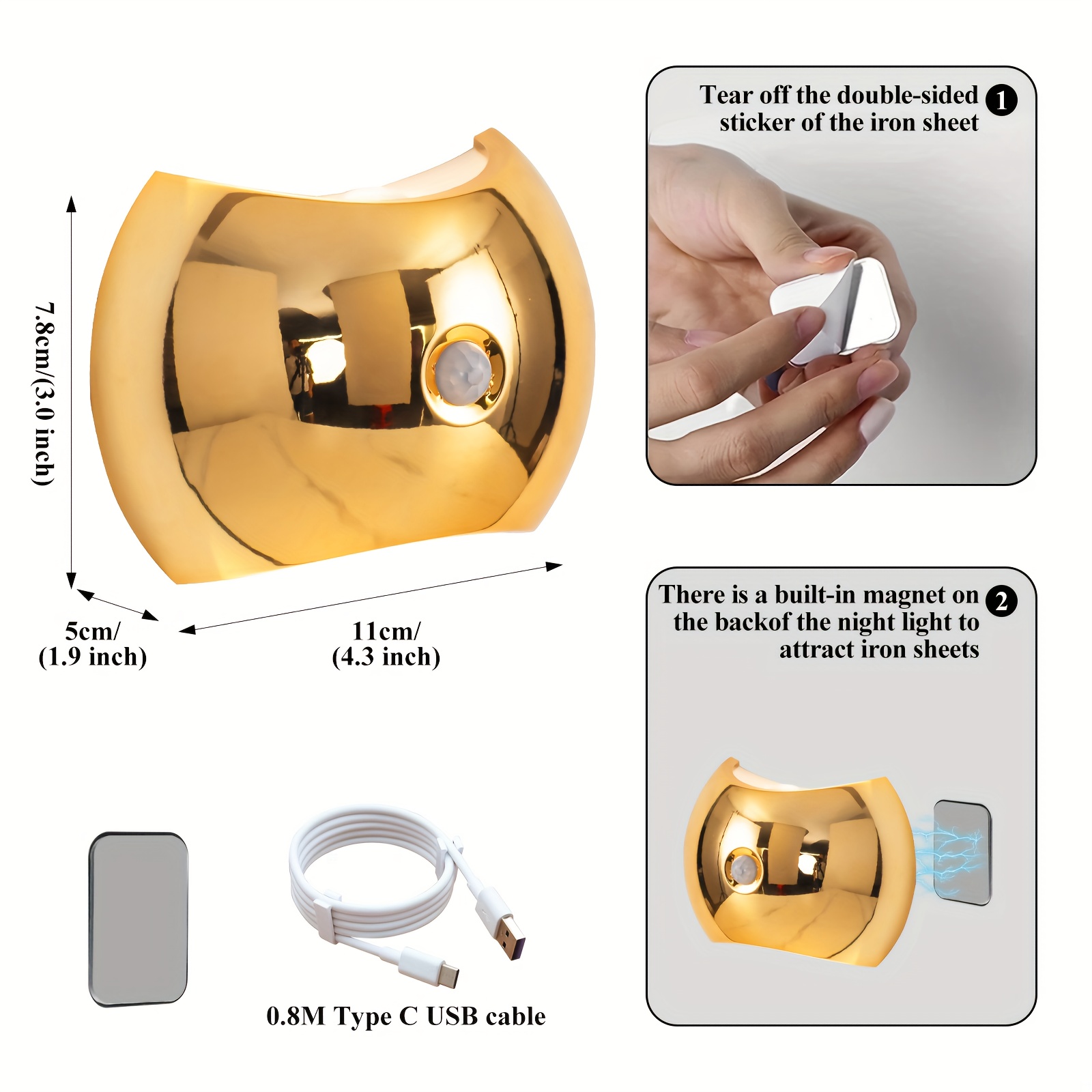 Lámpara de pared LED recargable con sensor de movimiento | Lámpara de noche inteligente para dormitorio, residencia estudiantil, escaleras, armario, encendido/apagado automático, recargable por USB, estilo moderno