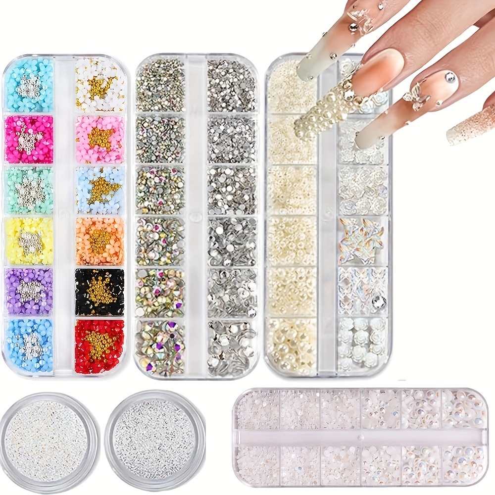 TEMU Nail Charms Nail Rhinestones And Pearls Crystals Nail Gems And Rhinestones For Nails Nail Jewels For Nail Art Rhinestones Kit, 3d Pearl Nail Charms Wax Pencil For Rhinestones