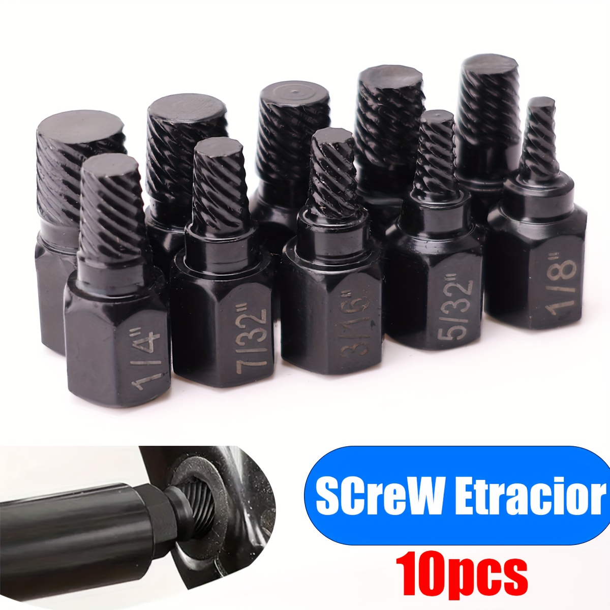 

10-piece Screw Extractor Set For Industrial Use: Effortlessly Remove Broken Bolts And Hex Screws - Alloy Steel Damage Removal Tool Kit, Non-electric, No