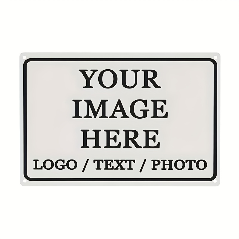 TEMU Letrero de metal personalizable, 20.32X30.48 cm, logotipo/texto/foto personalizados, letrero de aleación negra para negocios, oficina, hogar,