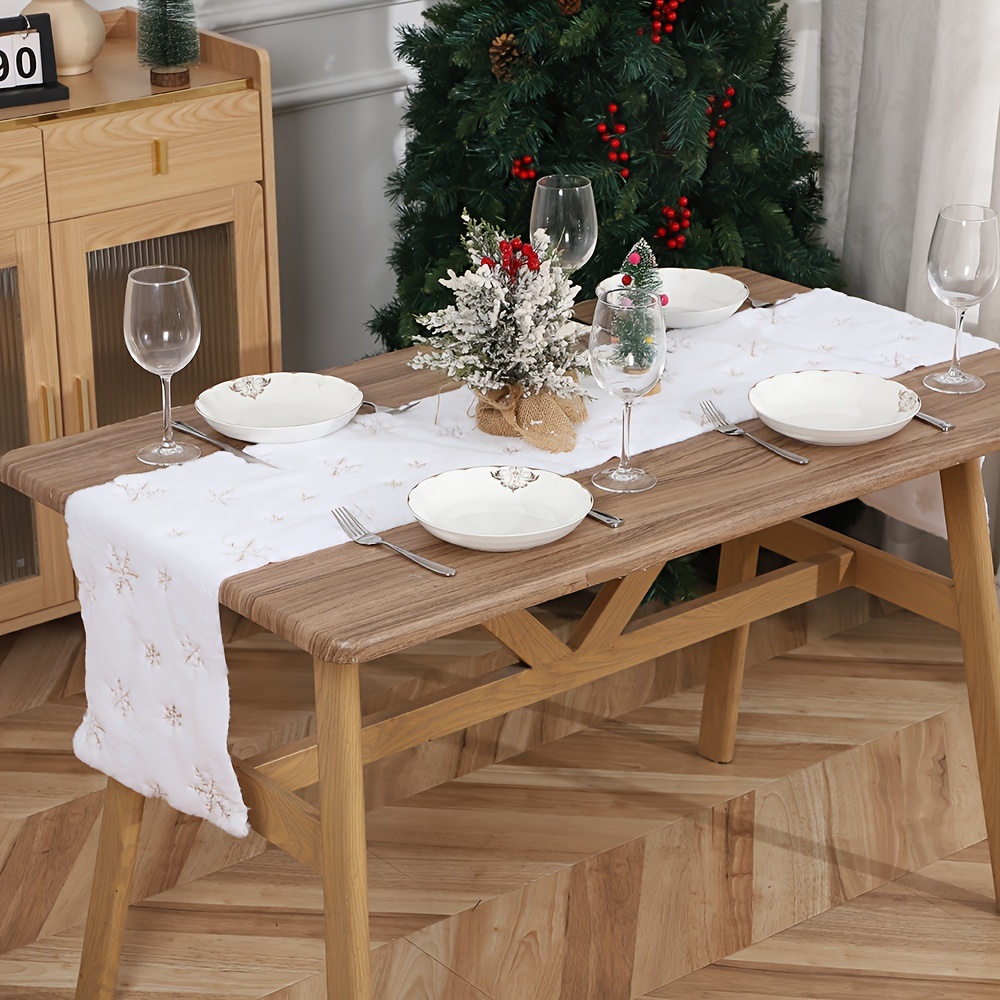 christmas white fur table runner golden snowflake Temu Oman