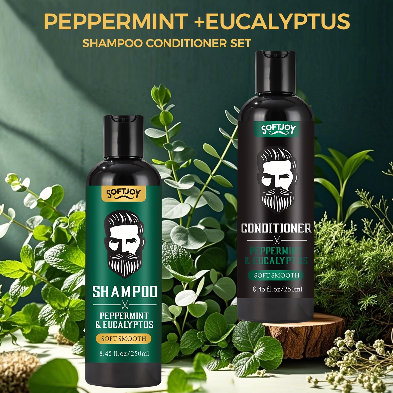 TEMU 2pcs Peppermint Eucalyptus Beard Care Set, 250ml Shampoo Conditioner, Beard Grooming Kit, Best Gift For Birthday/father's Day/halloween/thanksgiving Christmas/new Year