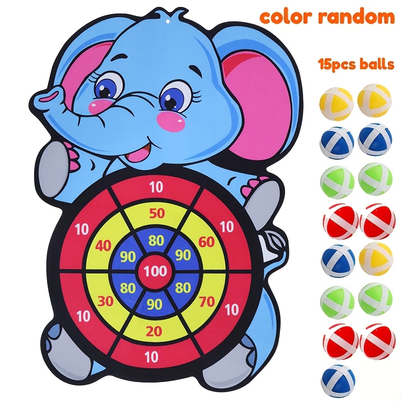 TEMU Set da 16 pezzi (15 palline + 1 ) Gioco del tiro a con palline adesive a forma di elefante e | Testa morbida non elettronica, materiale in