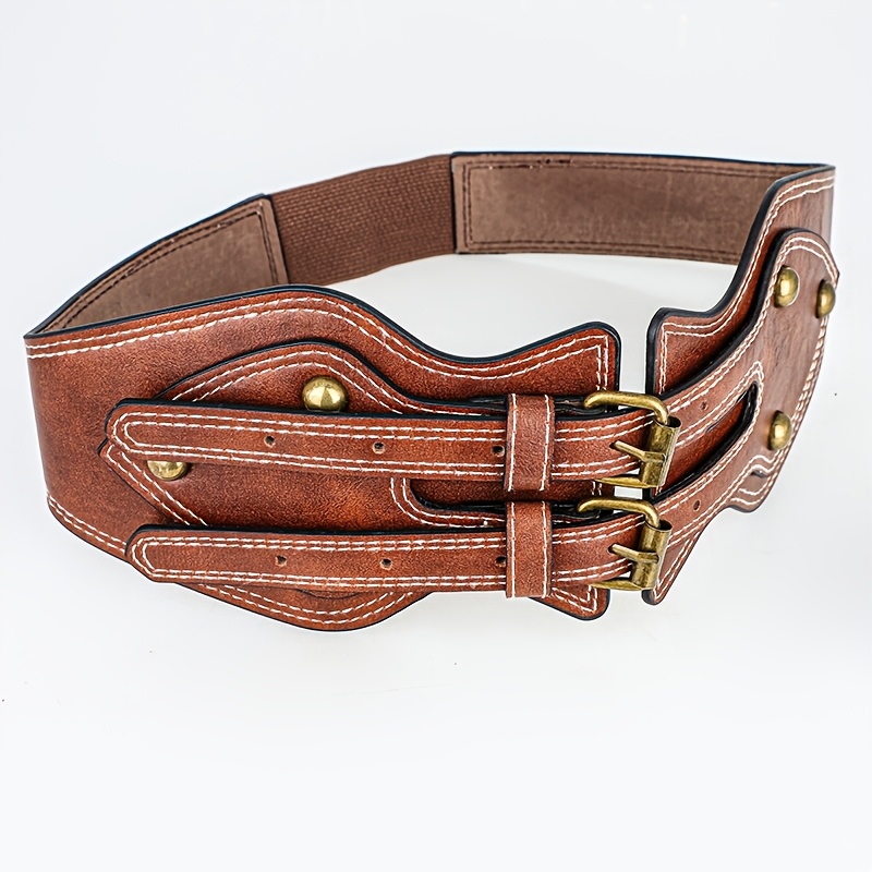 TEMU Double- Wide Belt For Women, Featuring An Style With Metal Studs, Designed To Cinch The Waist And Create A Effect. The Back Has An Suitable For