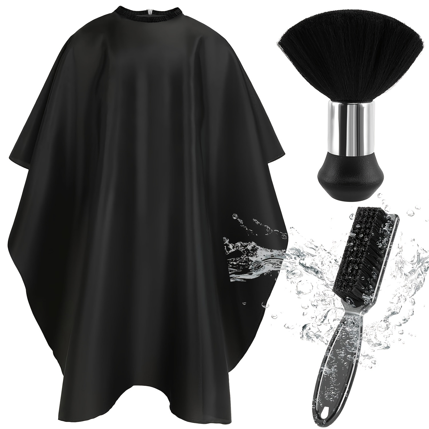 

Professional 3pcs Haircut Kit: Cape, Neck Duster Brush & Styling Comb - Accessories For Haircuts And Styling