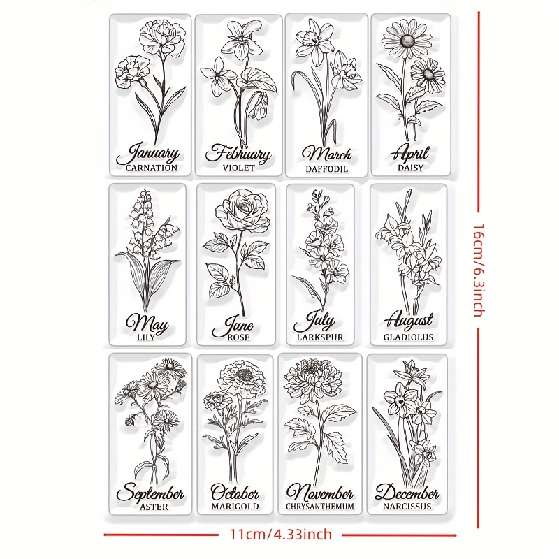 E-shop 1 Stück Geburtstagsmonat Blumen Transparentstempel, aus Kunststoff, zum Versiegeln Dekorieren von DIY Scrapbooks Fotoalben