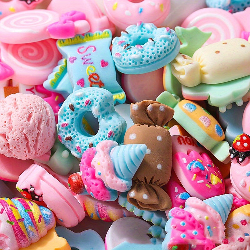 100pcs assorted cartoon candy resin charms ice cream donuts for handmade phone case jewelry jewelry making materials