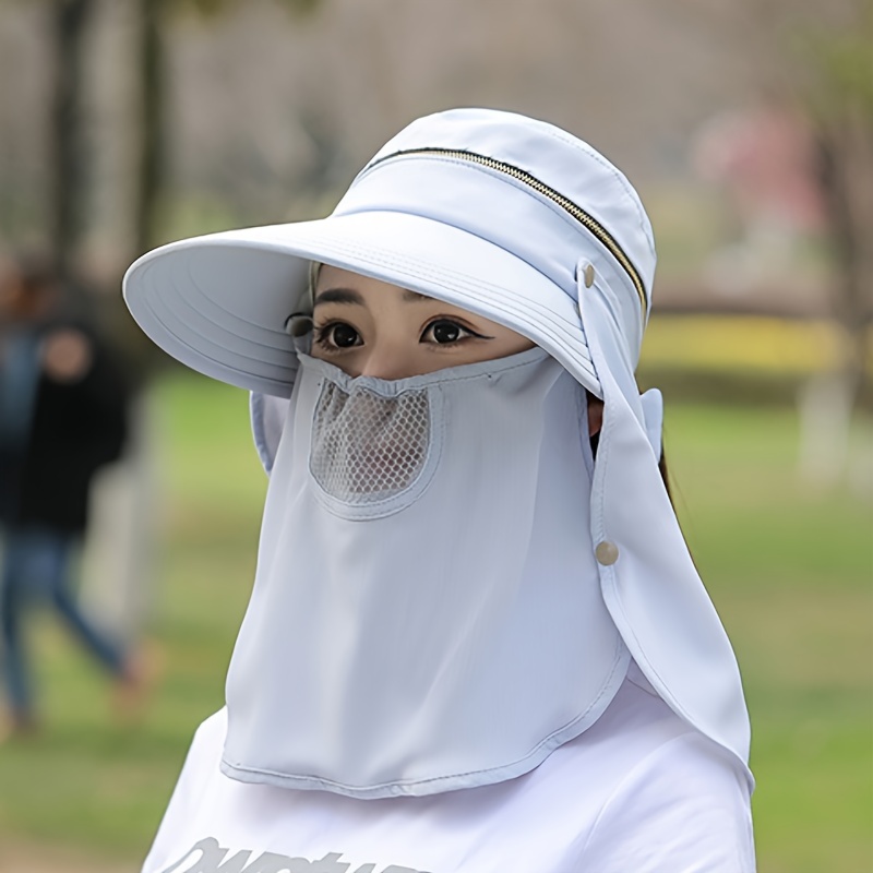 Summer Sun Hat Neck Flap Face Mask Solid Color Uv Protection - Temu