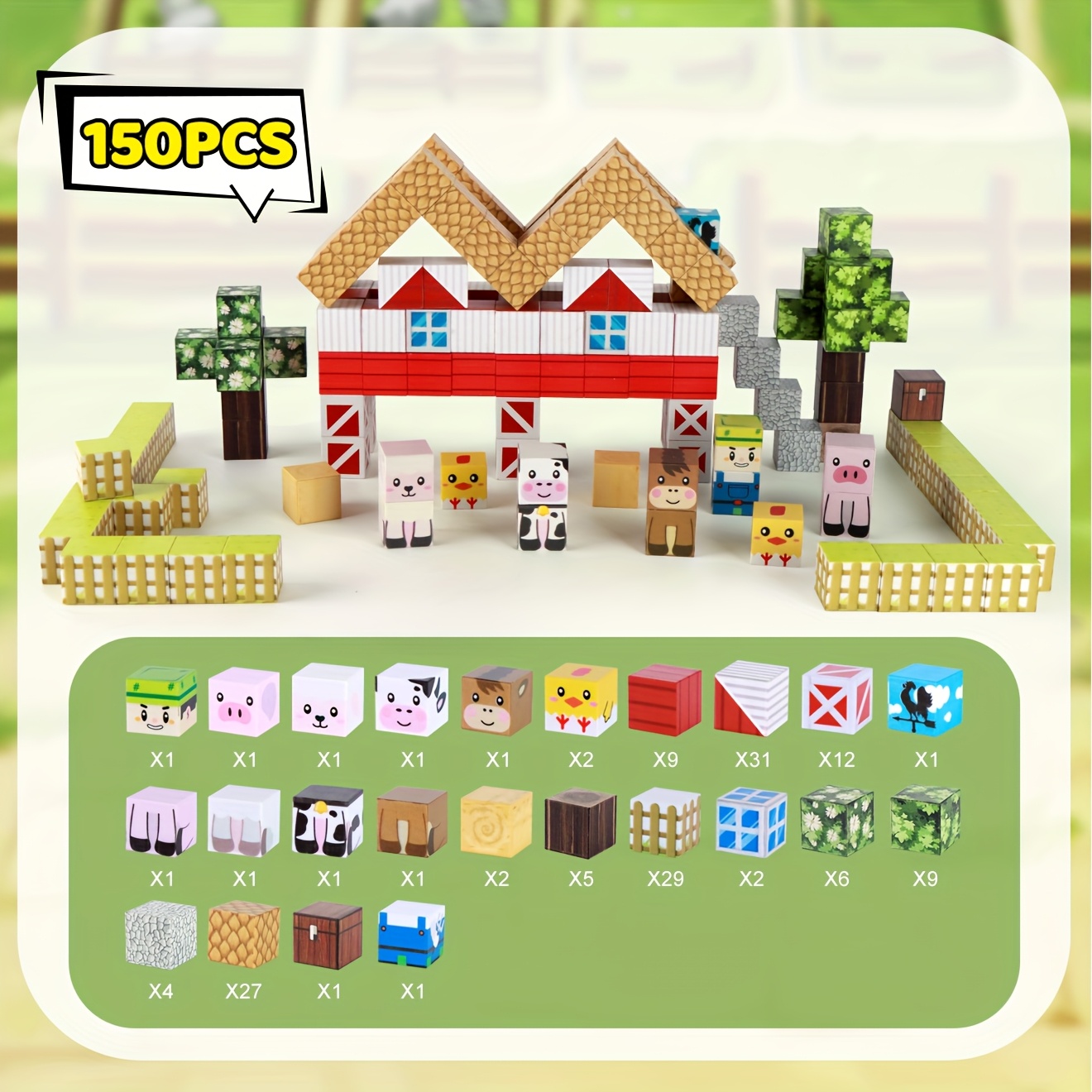Image of Zhenfinity 150/54pcs Magnetic Building Blocks Set - Farm Animal And Farmer Themed Toy, Magnetic Cubes For Kids, Educational And Creative Building Toys, Perfect Gift For Christmas, Birthday, Easter