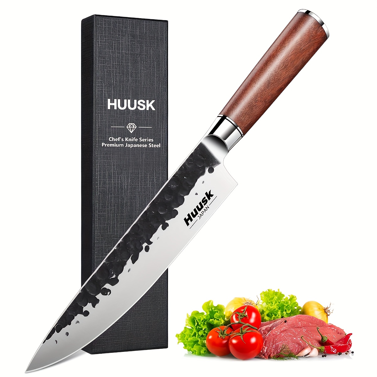 

Huusk Japanese Chef Knife 8 Inch Gyuto Knife, Professional Sharp Kitchen Knife For Cooking, Solid Rosewood Handle Carbon Steel Knife With Gift Box