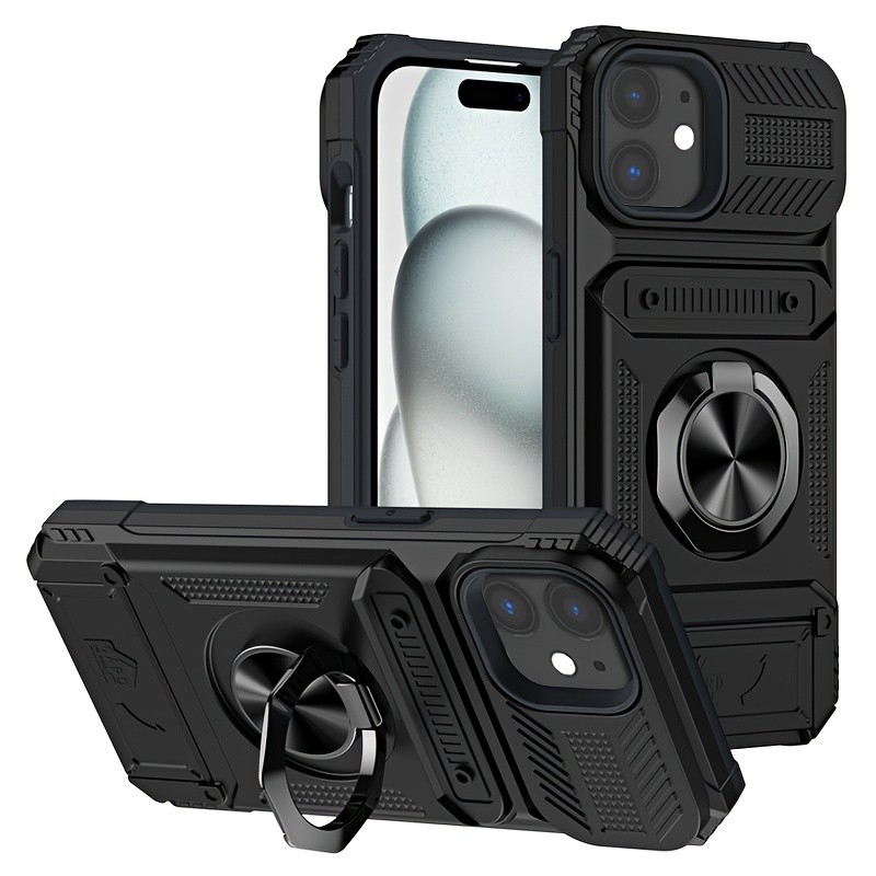 Shockproof Heavy Duty Hard Phone Case with Metal Stand and Card Slot for 16 Pro Max 15 Pro Max 14 Pro Max
