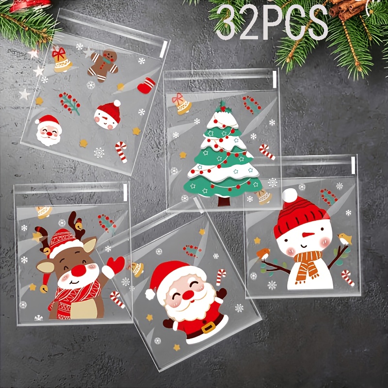 TEMU 60/32/18pcs Self-adhesive Christmas Gift Bags Christmas Halloween Themed Designs, 5 Assorted Styles. Made Of Durable Reusable Plastic,