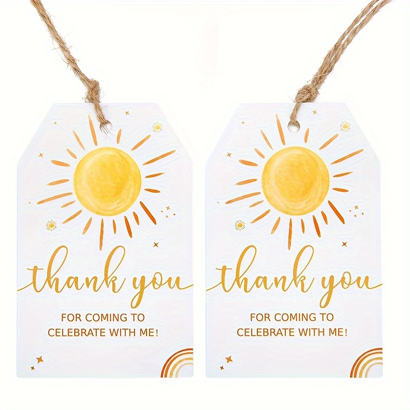 

50/100pcs Sun Pattern Matte 'thank You' Greeting Cards With Rope, 3.34x2.16 Inches, Blank Message Tags For Birthday, Wedding, Holiday Packaging & Decorations, English Language