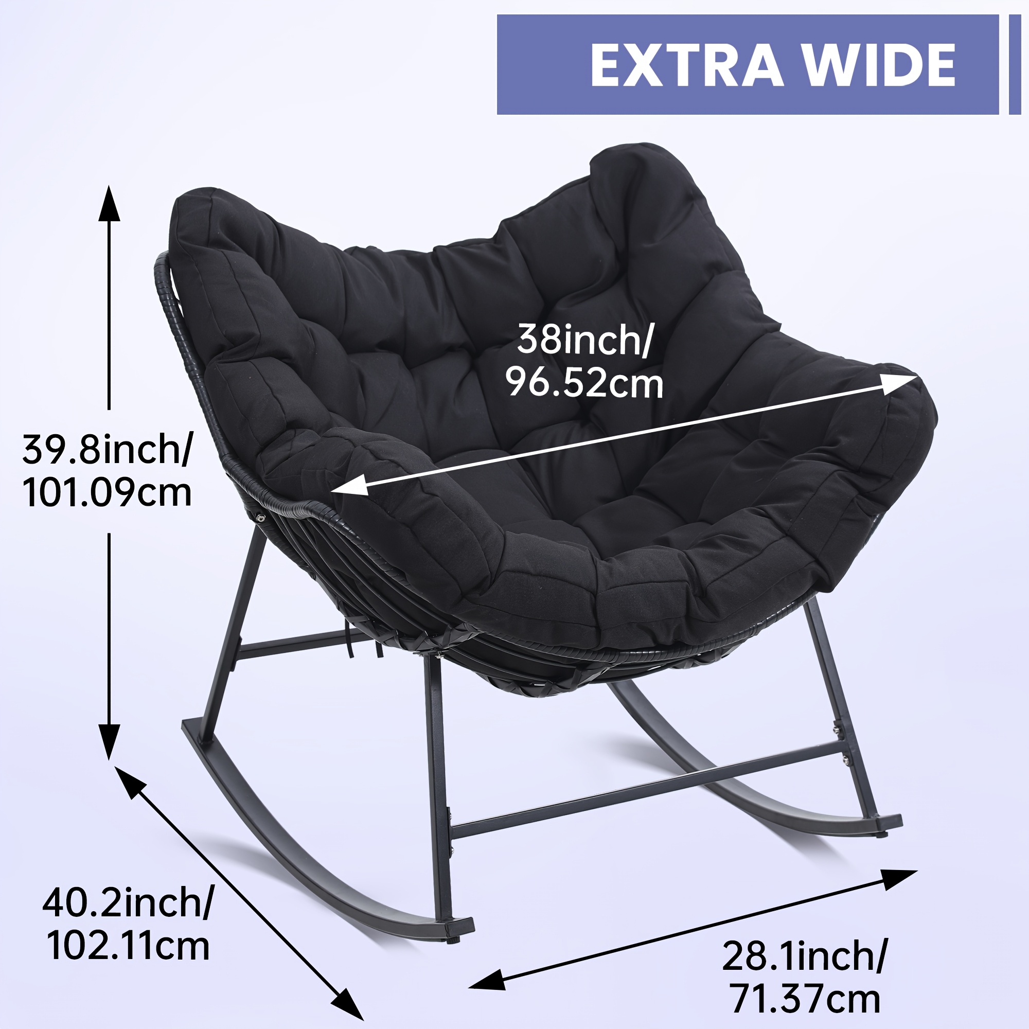 egg style papasan wicker rocker modern extra wide size for extra     rattan frame and thick all weather cushion   your patio porch or balcony Product details 0