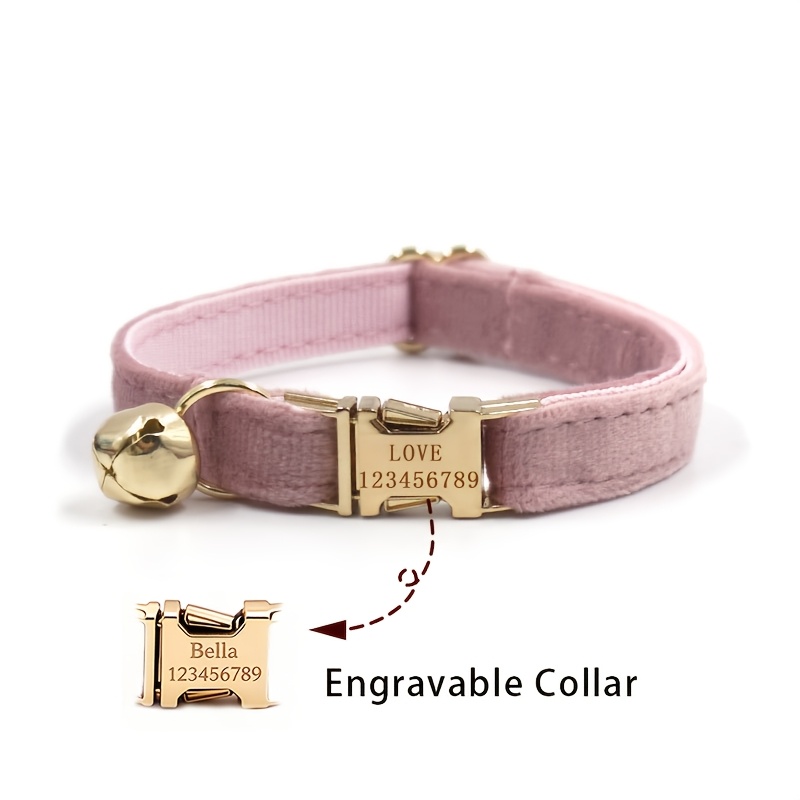 TEMU Velvet Series Engravable Cat Collar, Soft And Comfortable Collar With Metal Breakaway , Self- Text Cat Collar