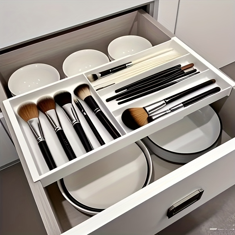adjustable drawer organizer for desktop multi compartment plastic storage box with blue handles ideal for pens makeup brushes spoons forks easy to move and   and drawer organizer suitable for home storage   in 9   desk drawer organizer for home storage Product details 1