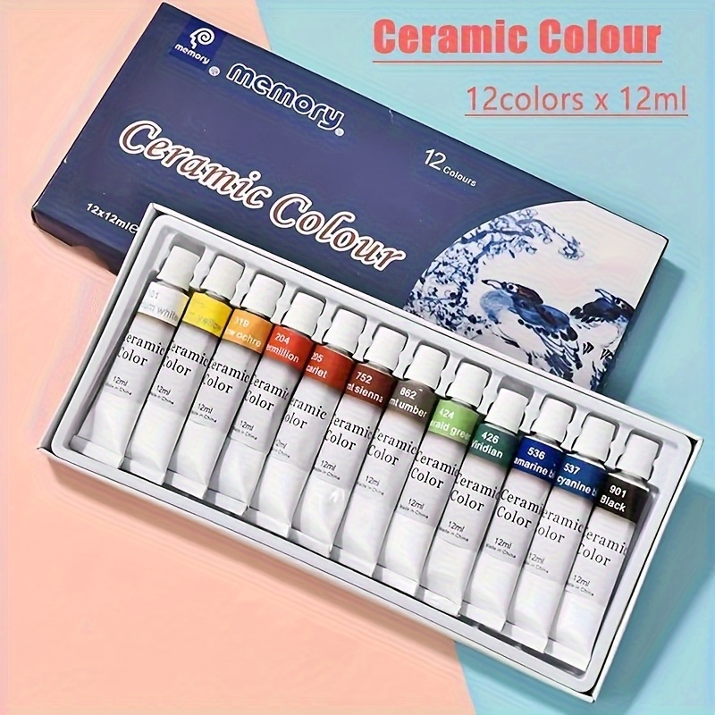 12 color ceramic dye set with 6 brushes and palette 12ml single jars for pottery porcelain and crafts professional art material for ceramic artists hobbyists and   professional artistic use