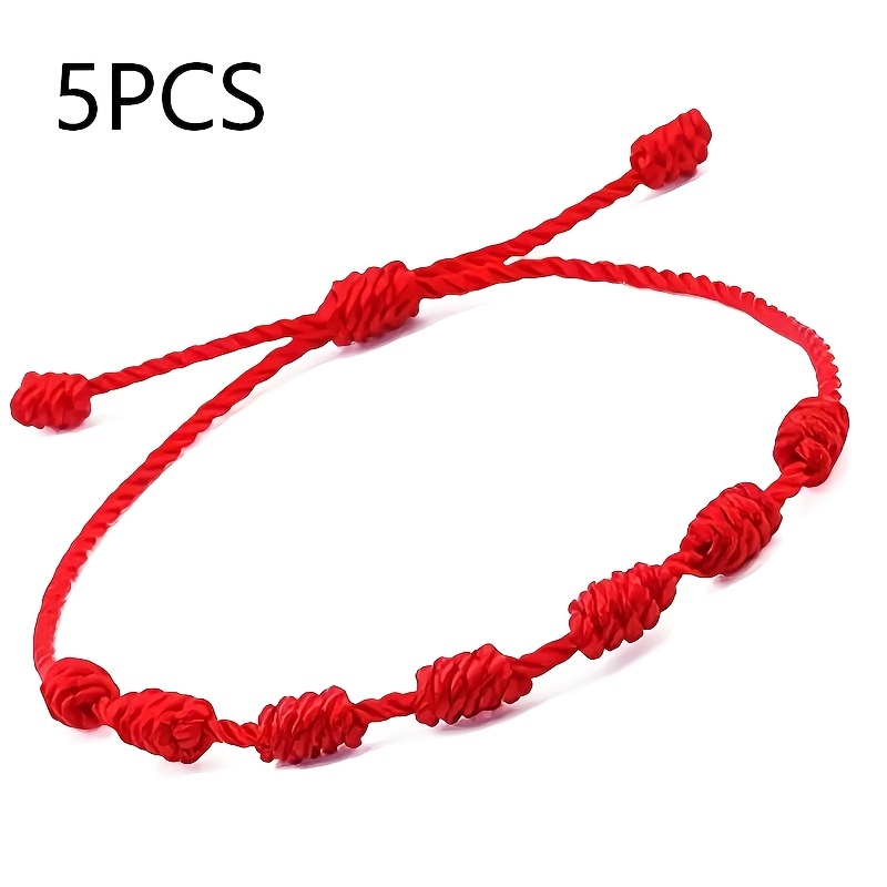 E-shop 5 Stück Rotes Seil Sieben-Knoten Glücksarmband für das Sternzeichen Jahr, Einfaches und handgewebtes verstellbares Paararmband, Rotes