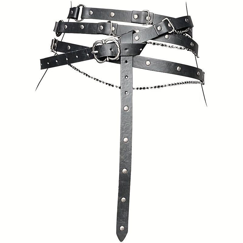 Vintage Adjustable Faux Leather Chain Belt, Medieval Thin Belt for Dresses medieval faux leather metal chain waist belt vintage - Temu  main image 3