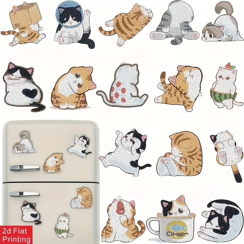16pcs Diamond Painting Kit With Fridge Magnets - Cat-themed Diy Craft For Adults & Beginners, Irregular-shaped…: retailer-supplied image