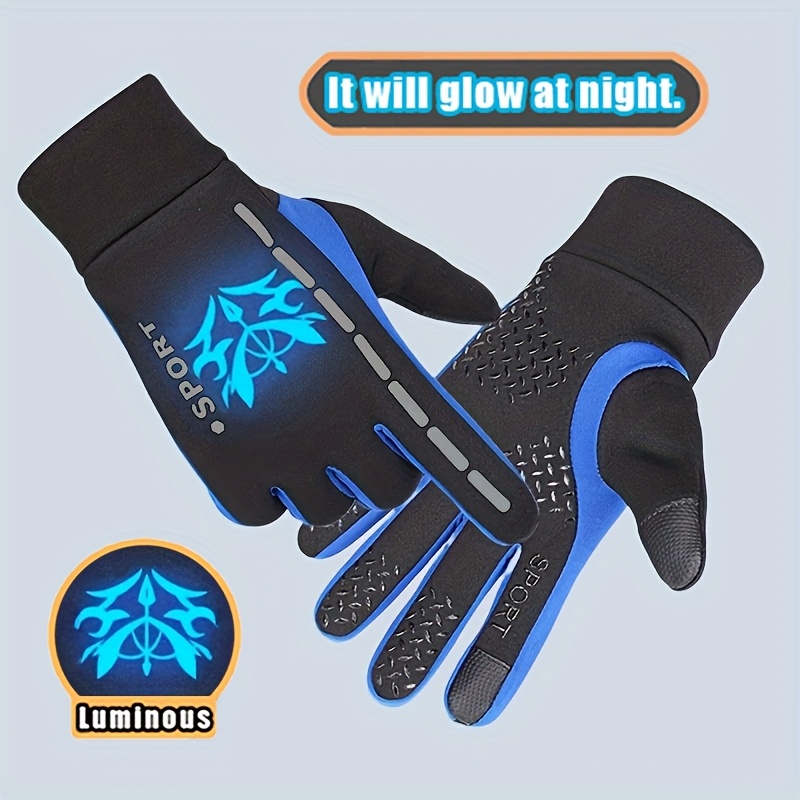 A Pair of Gloves Designed for Autumn And Winter, Featuring Separate Fingers for Skiing. These Glow-In-The-Dark Gloves Are Suitable for Both Boys And Girls, with Stylish Patterns That Shine at Night And a Plush Interior. Ideal for Everyday Wear And O