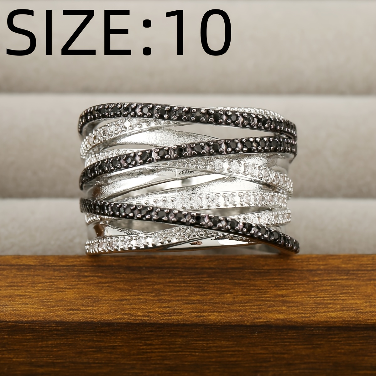Unisex Copper Multi-Layer Overlapping Ring with Synthetic Zirconia