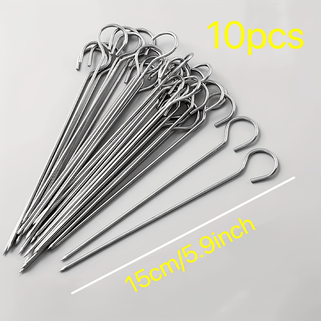 TEMU 10/30pcs Stainless Steel Skewers, Hanging Skewers, Oven Skewers, 9-shaped Hook Hanging Skewers, Reusable Round Bbq Skewers, Duck Roasting