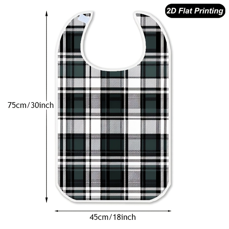 TEMU 1pc, Adult Bib, Dining Accessories, Crumb Collector, Dark Green White Black Plaid Print Suitable For Middle-aged And Elderly People, People With