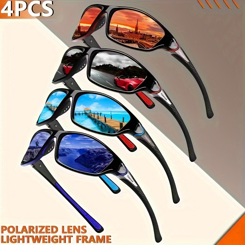 

4 paires de lunettes de sport pour hommes et femmes, lunettes coupe-vent et anti-UV, pour la conduite, le vélo, la pêche, le baseball, la course à pied, le golf et la conduite.